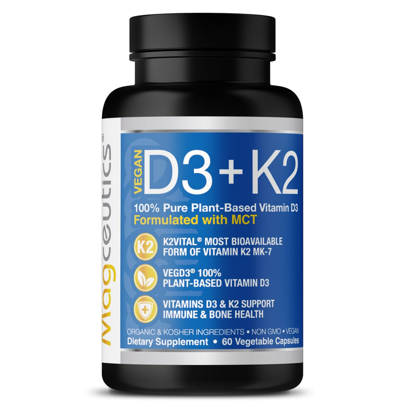 Vitamin D3 K2 with MCT, 5000 IU Vegan D3 & 100 mcg MK7 K2, Support Strong Bones and Immune Health - 60 Capsules (60 Days Supply) 60 Count (Pack of 1)