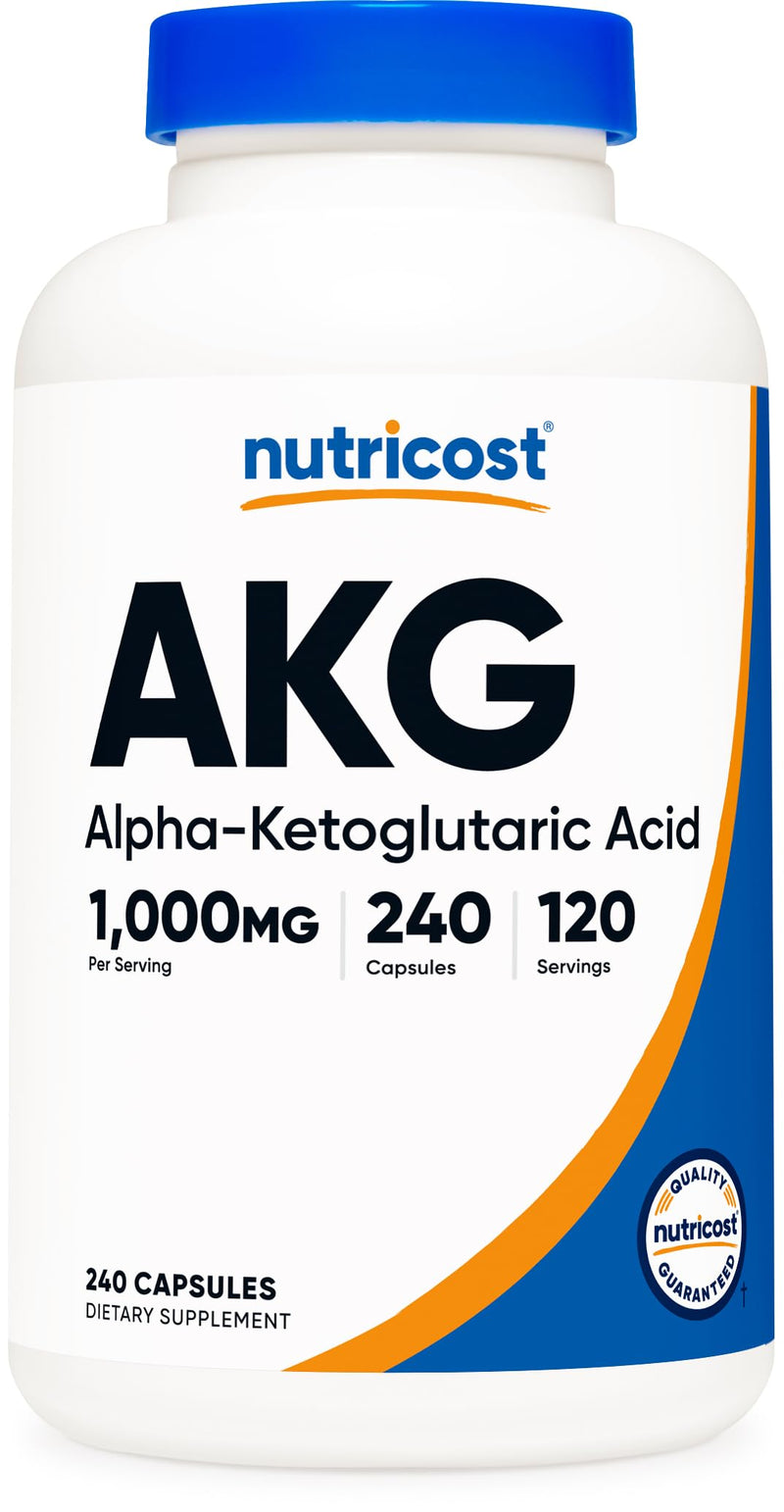 Nutricost AKG Alpha Ketoglutaric Acid Supplement 1,000mg, 240 Capsules | 120 Servings Per Bottle, Powerful Precursor to Glutamine & Arginine, Energy Support Supplement 240 Count (Pack of 1)