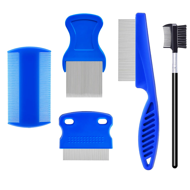 5 Pack Flea Lice Comb,Stainless Steel Dog Cat Grooming Combs With Rounded Teeth,Double-Sided Tear Stain Remover,Dematting Comb For Dogs Cats Ideal For All Types Of Small, Medium, Large Pets Blue - BeesActive Australia