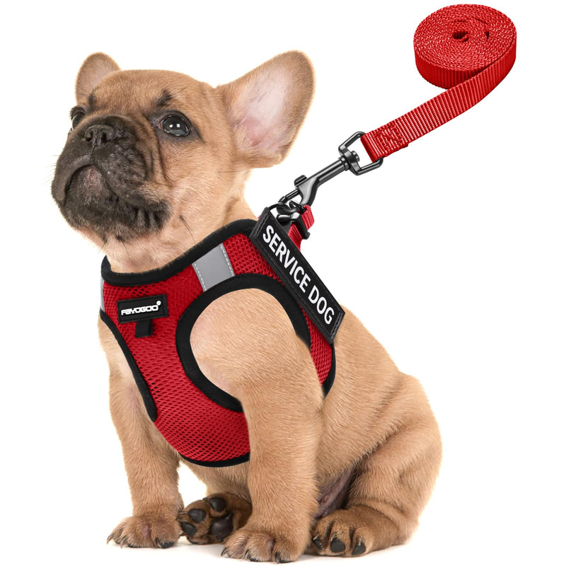FAYOGOO Service Dog Vest for Small Breed - Lightweight Dog Harness with 6PCS Removable Patches - Puppy Harness and Leash Set for Walking,Training Red S(Chest 12''-14'') - BeesActive Australia