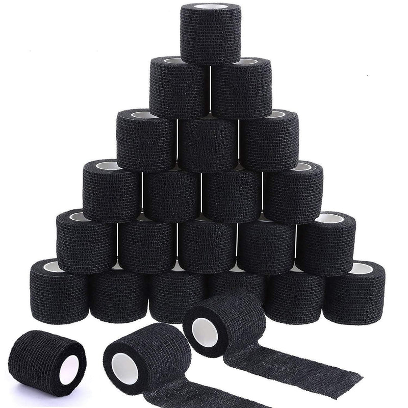 Tattoo Grip Tape Cover - 24PCS Self Adhesive Bandage Wrap, 2" X 5 Yards Black Athletic Tape,Ankle Tape, Cohesive Bandage Wrap…