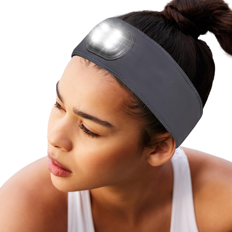 HEAD LIGHTZ by Roq Innovation - Flashlight Adjustable Padded Headband with Light - LED Headlamp - Headband Lights for Forehead - Unisex, Rechargeable, Gray