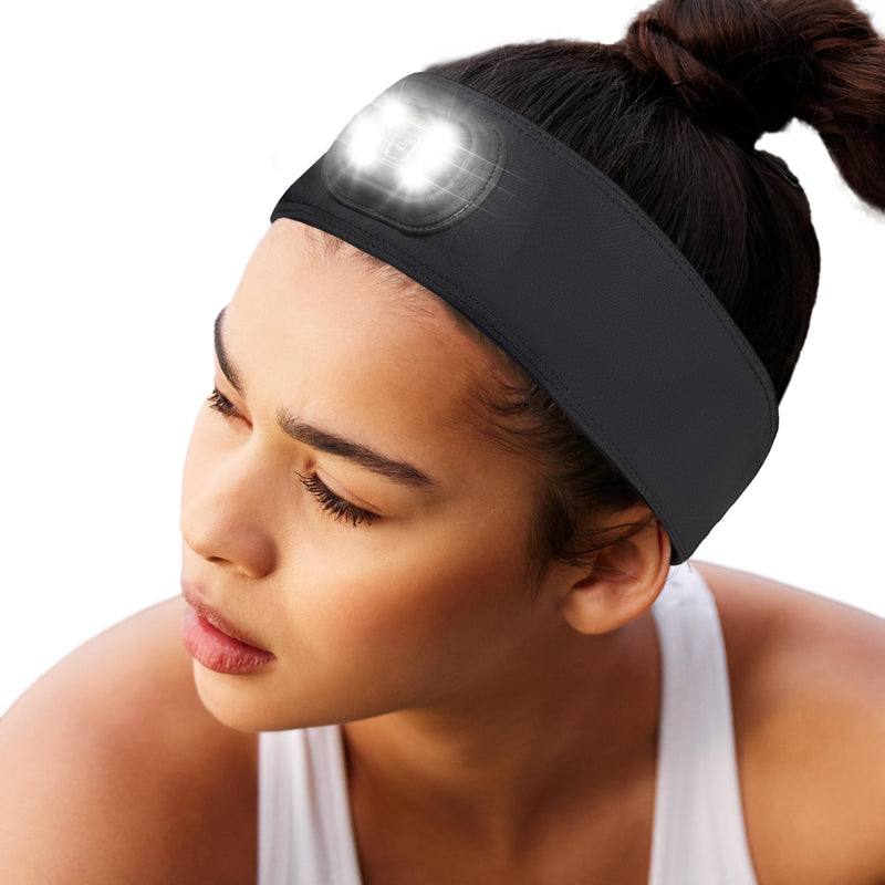 HEAD LIGHTZ by Roq Innovation - Flashlight Adjustable Padded Headband with Light - LED Headlamp - Headband Lights for Forehead - Unisex, Rechargeable, Black