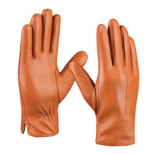 MGGMOKAY Mens Leather Gloves Lambskin Touch Screen Gloves Warm Cashmere Lined X-Large Tan(touchscreen)