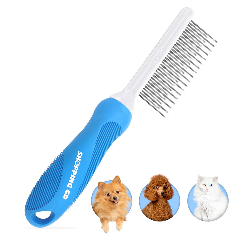 Detangling Pet Grooming Comb for Dogs & Cats with Long & Short Stainless Steel Metal Teeth for Removing Tangles and Knots - Dematting Brush to Detangle Matted Hair Blue comb - BeesActive Australia