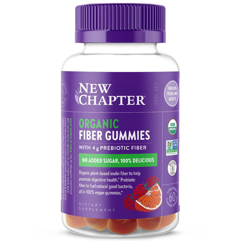 New Chapter Organic Fiber Gummies for Adults & Kids (Age 4+), Plant-Based Prebiotic Fiber for Digestive Health, Vegan, Non-GMO, USDA Organic, Gluten Free, Citrus-Berry Flavored, 60 ct - BeesActive Australia