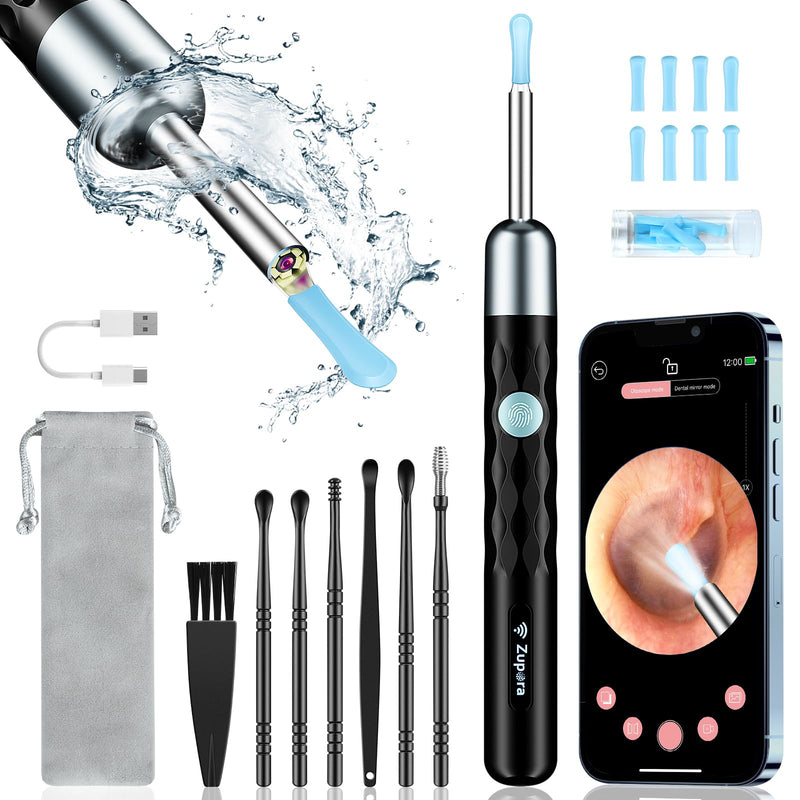 ZUPORA Ear Wax Removal, Ear Camera with 1440P HD, Ear Cleaner with Camera Built-in WiFi, Earwax Removal Kit with 6 Ear Pick, Otoscope with Lights, Ear Cleaning Kit for Android and iOS (Black) Black - BeesActive Australia