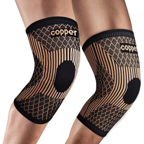 Knee Brace for Women & Men1 Pair, Copper Knee Braces for Knee Pain and Support, Copper Ions Fiber Compression Knee Sleeve for Running, Meniscus Tear, ACL, Joint Pain Relief (2, XXXX-Large) 2