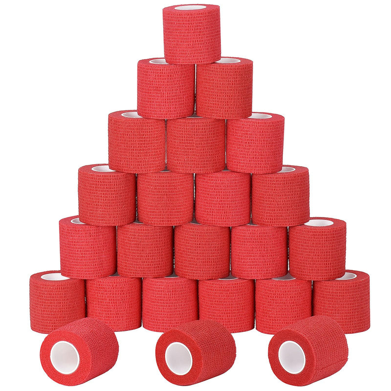 24 Pack Self Adherent Cohesive Wrap Bandages Non Woven Cohesive Bandage Elastic Self Adhesive Bandage Wrap Sports Athletic Tape First Aid Tape for Wrist Ankle Pet Vet Wrap Grip Cover 2 inch (Red) 24Pcs Red - BeesActive Australia
