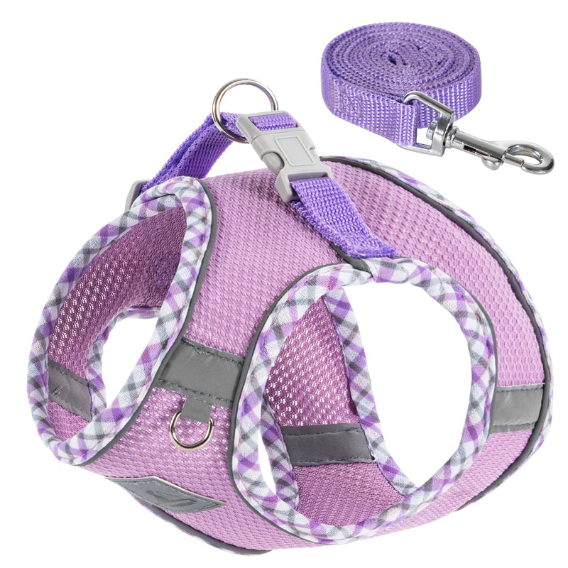 Dog Harness and Leash Set, No Pull Pet Harness for Small Dogs Easy Walking,Soft Breathable Small Dog Harness,Adjustable Reflective Step in Vest Harness for Puppy,Kitten, Cats XX-Small purple - BeesActive Australia