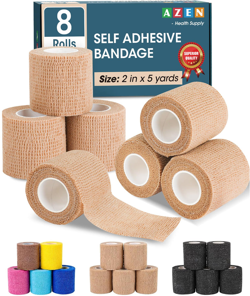 AZEN 8 Pack Self Adhesive Bandage Wrap, Elastic Cohesive Bandage Wrap, Skin Color Athletic Tape, Vet Wrap, Ankle Tape Beige