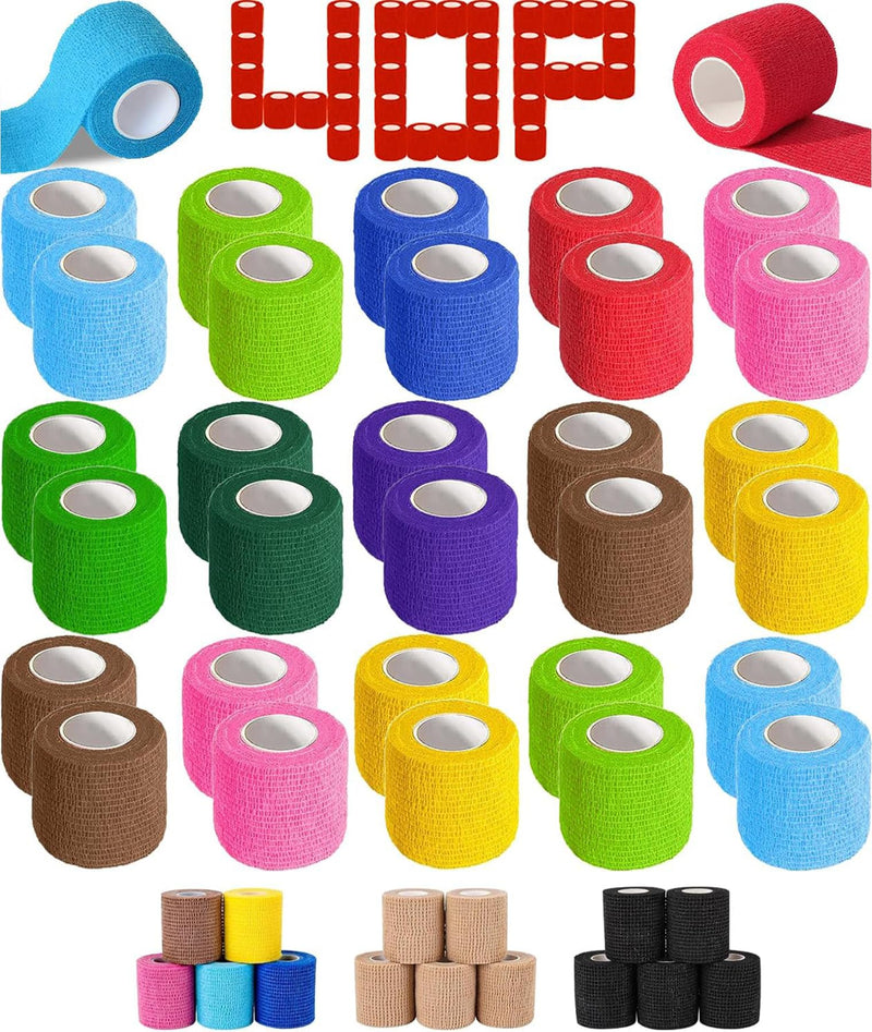AZEN 40 Pack Self Adhesive Bandage Wrap, 2" X 5 Yards Elastic Cohesive Bandage Wrap, Color Athletic Tape, Vet Wrap, Ankle Tape, Tattoo Grip Tape Wrap Multi-colored 2IN - 40Pack - BeesActive Australia
