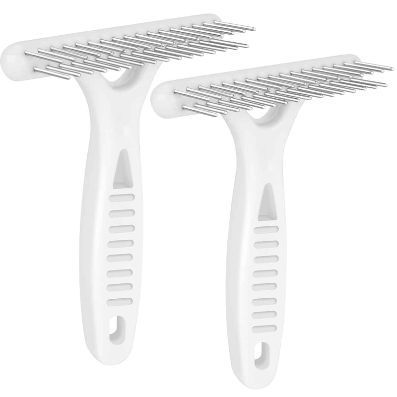 2 Pack Dog Grooming Rake, Stainless-Steel Pet Deshedding Dematting Brush Comb, Double Row Groomer Rakes Tool for Easy Mats&Tangles Removing, No More Nasty Shedding Flying Hair - BeesActive Australia