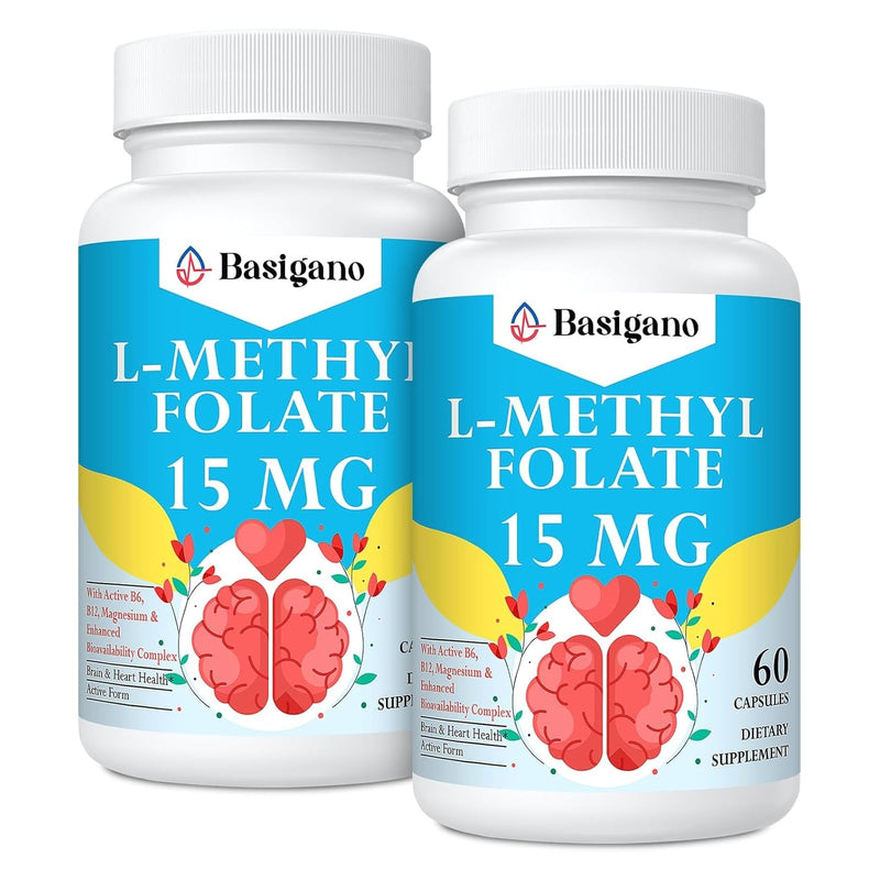 15mg L Methylfolate (5-MTHF)- Active Folic Acid-Enriched with Vitamins B6 and B12-60 Vegetarian Capsules - Non-GMO, Gluten-Free 60 Count (Pack of 2)