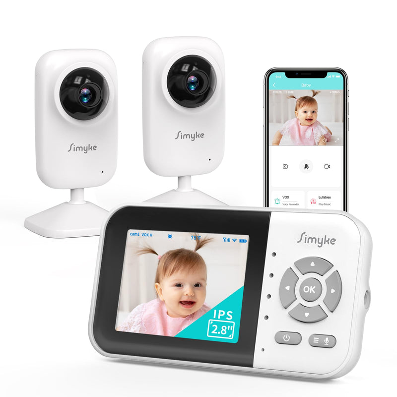 Upgrade Video Baby Monitor with 2 Cameras and Audio 2.8" Screen, Night Vision, APP, 2 Way Talk, 1200ft Long Range, Feeding Clock, Temperature Detection, Portable Wireless Baby Cam Home Use - BeesActive Australia
