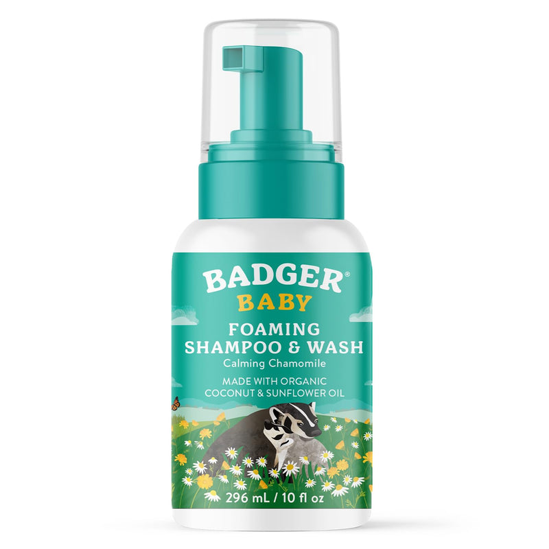 Badger Baby Wash, Calming Chamomile Foaming Baby Shampoo and Body Wash, Organic Baby Body Wash, Gentle Newborn or Toddler Baby Soap and Shampoo, 10 fl oz 10 Fl Oz (Pack of 1) - BeesActive Australia