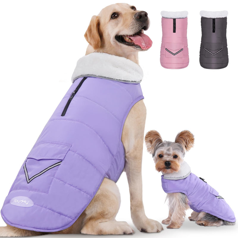 iBuddy Dog Winter Jackets with Fleece Vest,Waterproof Warm Dog Snow Jacket Windproof, Reflective Adjustable Pet Dogs Cold Winter Coat for Large Dogs Girl Boy Purple X-Large - BeesActive Australia