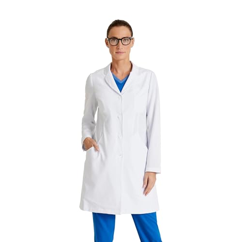 BARCO Grey's Anatomy Scrubs Signature - Penelope Lab Coat for Women, Professional Full-Length 4-Button Long Sleeve 35"- 37" XX-Small White