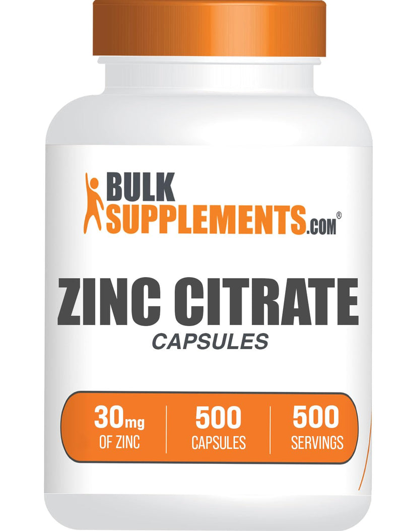 BulkSupplements.com Zinc Citrate Capsules - Zinc Supplements, Gluten Free - 30mg per Serving, 1 Capsule per Serving, 500 Count (Pack of 1) 500 Count (Pack of 1)