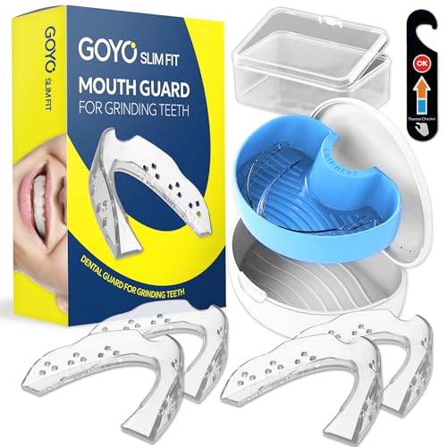 GOYO Slim FIT Pack of 4 Mouth Guard for Clenching Teeth at Night with Thermo Checker & Dental Case | Night Guards for Teeth Grinding | Custom-Fit & Custom Moldable Bruxism Sleep Night Guard