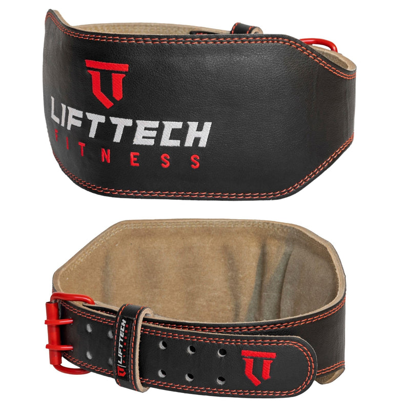 Lift Tech Fitness 6'' Men's Padded Leather Lifting Belt - Weight Lifting Belt for Men - Workout Belt for Men Weightlifting, Strength Training, Powerlifting in Black & Red Medium - BeesActive Australia