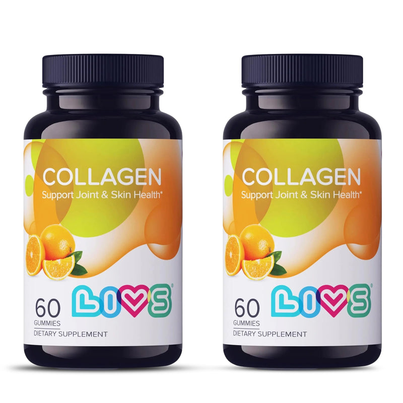 LIVS Collagen Gummies – Supports Skin, Hair, Nails & Joint Health | Hydrolyzed Collagen Supplement for Women & Men | Natural Orange Flavor | Gluten Free & Non-GMO | 120 Gummies/60 Servings 60 Count (Pack of 2)