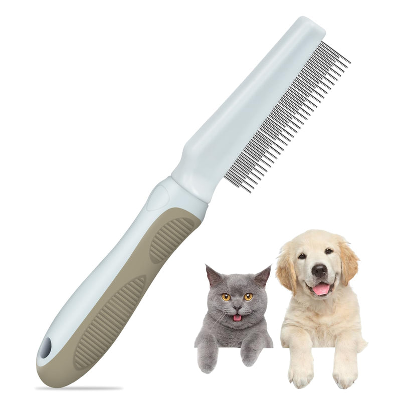 Ropo Pet Grooming Comb for Dogs and Cats, Flea Comb, Long Handled Pet Comb 2 in 1 Long and Short Stainless Steel Metal Teeth for Tangle and Knot Removal - Detangling Brush - BeesActive Australia