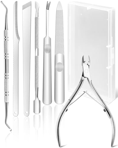 7pc Ingrown Toenail Remover Pedicure Tools Kit, Nail Clippers, File and Lifters Set for In Grown nails Removal, Professional Surgical Stainless Ingrown Toenail Tool Under Nail Cleaner