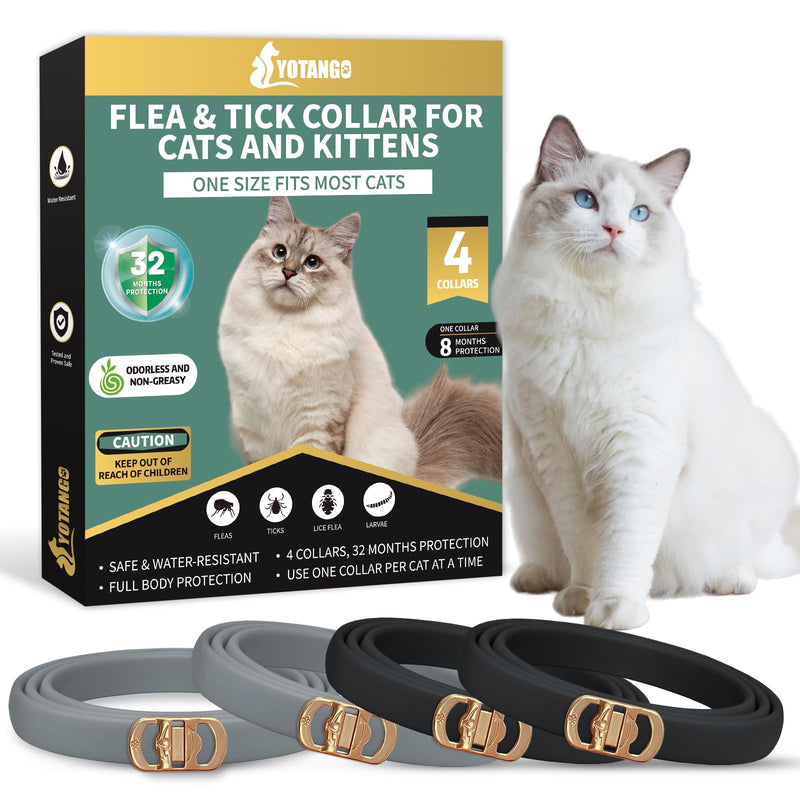 4 Pack Flea Collar for Cats, 32 Months Flea and Tick Prevention for Cats, Waterproof Cat Flea Collar, Cat Flea and Tick Treatment, Adjustable Flea and Tick Collar for Cats Kittens-Black&Gray Black&Gray - BeesActive Australia