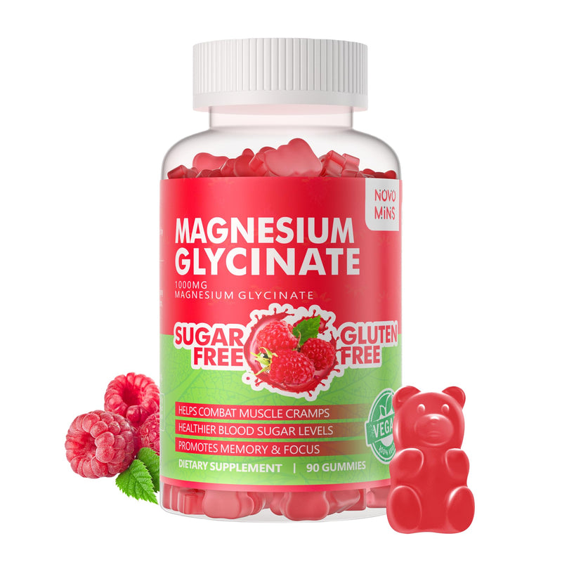 90 CT Magnesium Glycinate Gummies 1000mg - Sugar Free Magnesium Potassium Supplement with Vitamin D, B6, CoQ10 for Calm Mood & Sleep Support - 90 Raspberry Gummies 90 Count (Pack of 1)