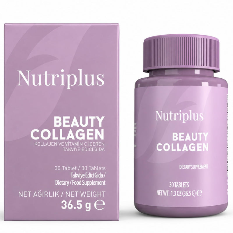 FARMASi Nutriplus Beauty Collagen Tablets, Non GMO, Gluten Free,1.3oz | Type I and Type III Hydrolyzed Collagen with Vitamin C, 2000 mg Collagen Per Serving, Unflavored, Daily Use, 30 Tablets