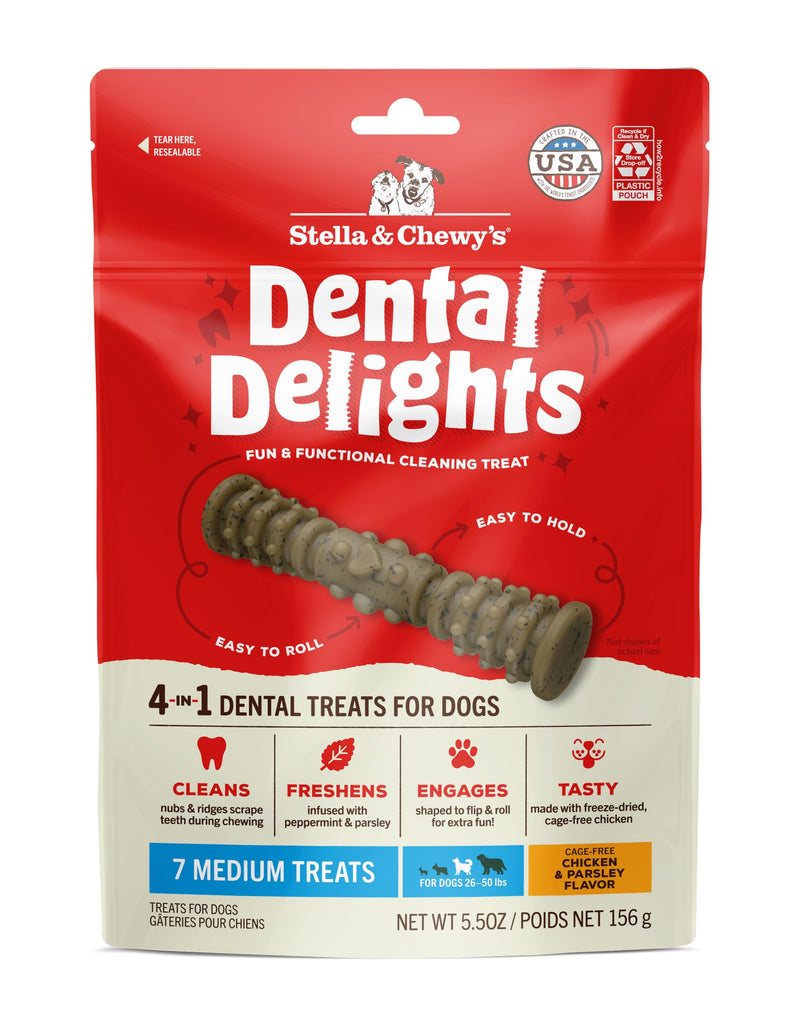 Stella & Chewy's Dental Delights with Freeze-Dried Chicken - Medium Dental Treats for Dogs, 5.5 Ounce Bag Chicken (Medium Treat) 5.5 Ounce (Pack of 1) - PawsPlanet Australia
