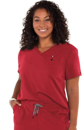 KOI Next Gen Women's Ready to Work Tuck-in Scrub Top, 4-Way Stretch, Wrinkle-Resistant Large Ruby