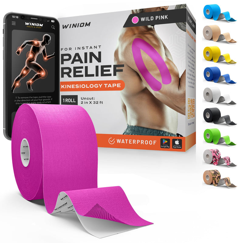 Kinesiology Tape-Incredible Support for Athletic Sports and Recovery + Free Taping Guide-Uncut 2 inch 32 feet Roll (Wild Pink + Free Taping Guide, Pack of 1) Pack C: Wild Pink 32 Feet - Uncut - BeesActive Australia