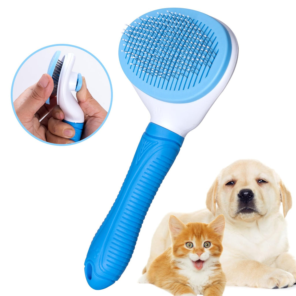 Self Cleaning Slicker Brush, Cat and Dog Brush, Indoor Cat and Dog Grooming Shed Brush, Easy to Remove Loose Undercoat, Used for Long Hair and Short Hair Cat and Dog Hair Removal Brushes, with Massage