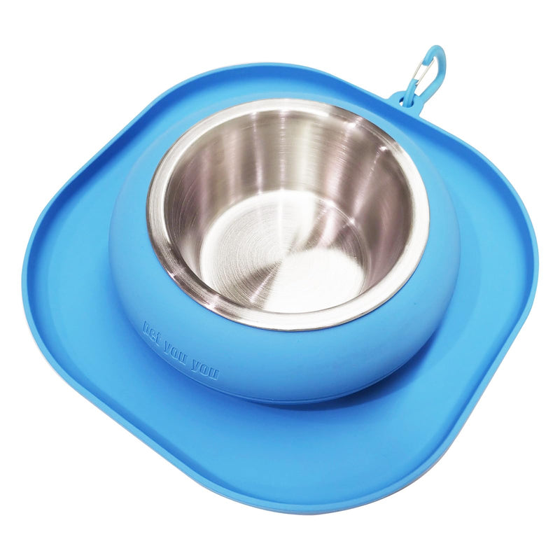 Petyouyou Spill Proof Dog Bowl with a Stainless Steel Bowl, No Splash Non-Skid Silicone Travel Bowl, Portable Foldable Pet Feeding Bowl，Food Dish，Water Bowl with Carabiner for Dogs, Cats & Pets,24oz - BeesActive Australia