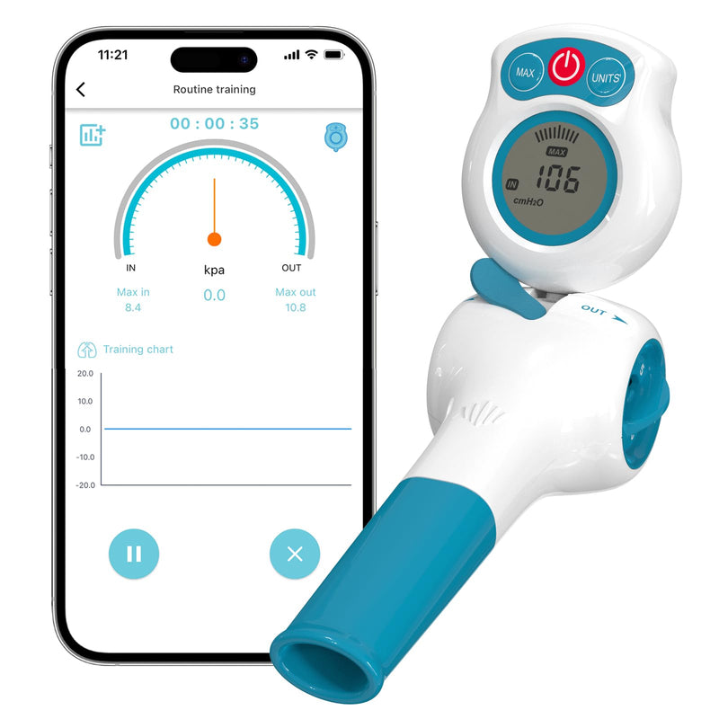 Breathing Exercise Device for Lungs with Electric Manometer & Test Mouthpiece & Travel Case | Lung exerciser Device for Better Lungs| 6 Resistance Levels | Guided Mobile Training App Included - BeesActive Australia