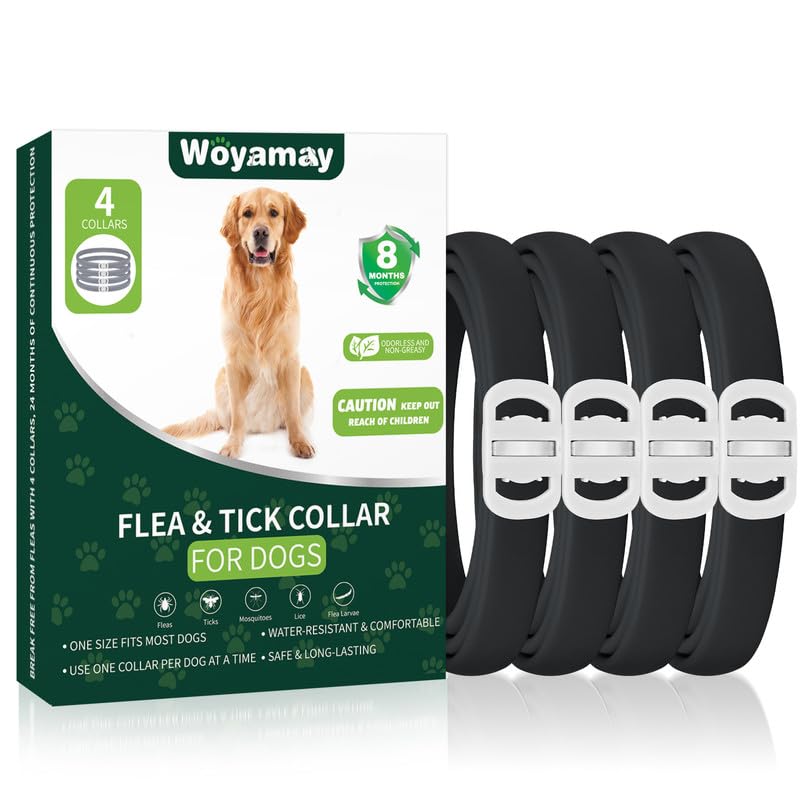 4 Pack Flea Collar for Dogs, Dog Flea Collar, Adjustable Flea and Tick Collar for Dogs, 8 Months Dog Flea and Tick Treatment, Waterproof Dog Flea and Tick Collar, Dog Flea and Tick Collar Black - BeesActive Australia