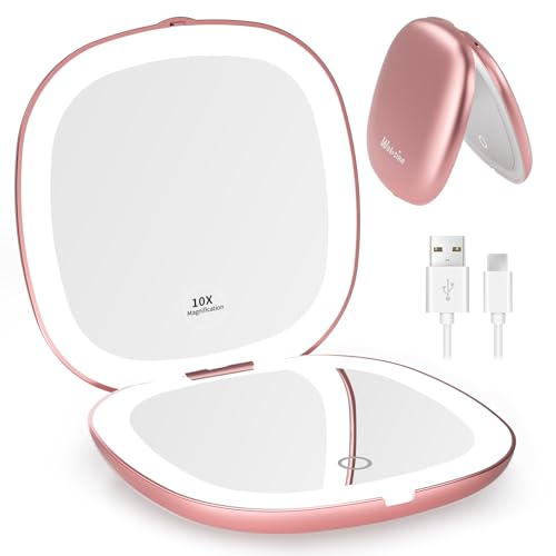 WOBSION 1x/10x Rechargeable Lighted Travel Makeup Mirror Rose Gold