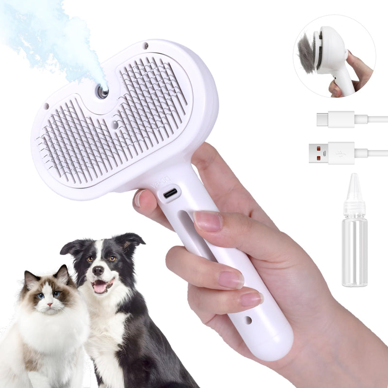 Spray Cat Brush for Shedding,Pet Grooming Brush/Self-Cleaning Wet Cat Comb with USB Rechargeable & Water Tank,Suitable for Dogs,Cats to Reduces Flying Hair,Remove Tangled & Loose Hair(White) - BeesActive Australia