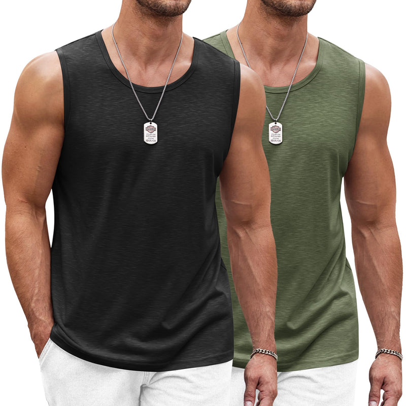 COOFANDY Men's Workout Tank Top 2 Pack Casual Soft Sleeveless Gym Muscle Shirts Bodybuilding Tee Black\army Green Large - BeesActive Australia