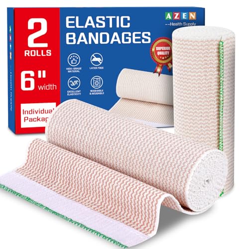 AZEN Premium 2 Pack Elastic Bandage Wrap 6 Inch, Compression Wrap Bandage for Legs, Ankle, Knee, Tummy, Body, Latex-Free, Lymphedema Wraps for Legs A-2p(6in)
