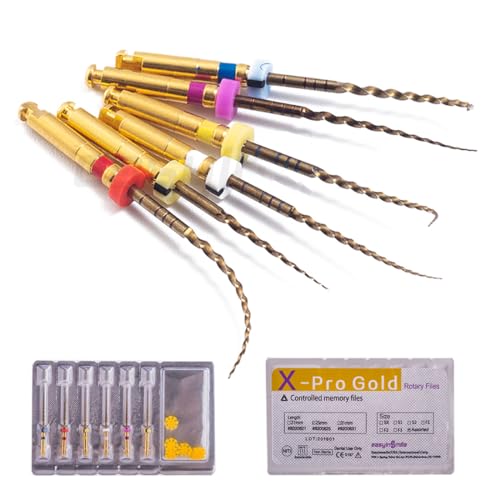 Easyinsmile X-Pro Gold Rotary Files 6PCS Dental Endodontic Niti Root Canal Files (25MM Assorted) 25MM Assorted