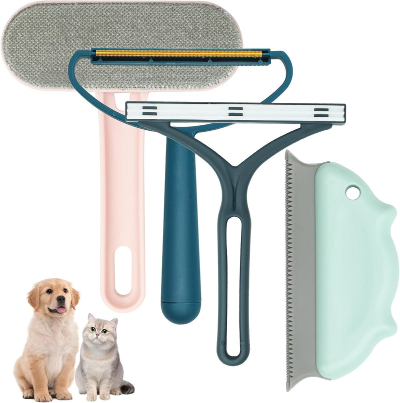 Pet Hair Remover for Couch, 4 Pcs Dog and Cat Hair Remover for Couch, Pet Hair Removal Tool, Portable Carpet Scraper and Brush for Carpet, Furniture, Blanket, Clothes, Bedding, Car Mat, Pet Tower - BeesActive Australia