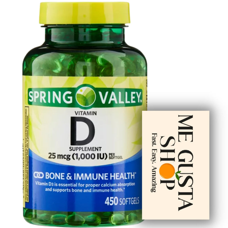 Vitamin D 25mcg, 1,000 IU, 450 Count Softgels Spring Valley + Pill case