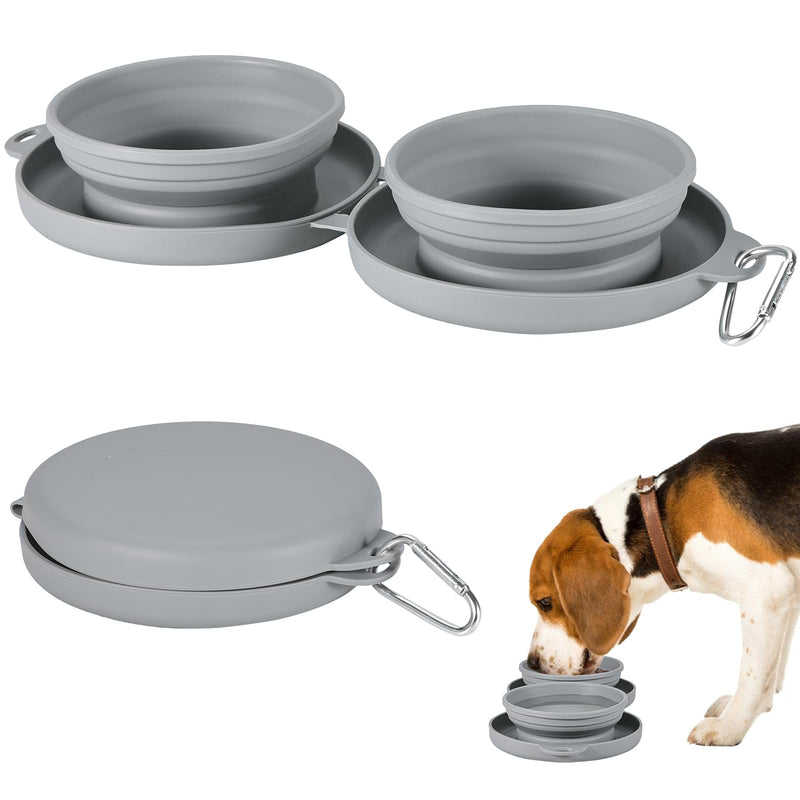 Collapsible Dog Water Bowl 2 in 1 Foldable Pet Food and Water Bowl Portable Cats Dishes with Carabiner Clip for Traveling Hiking Camping Walking (Grey) Grey - BeesActive Australia
