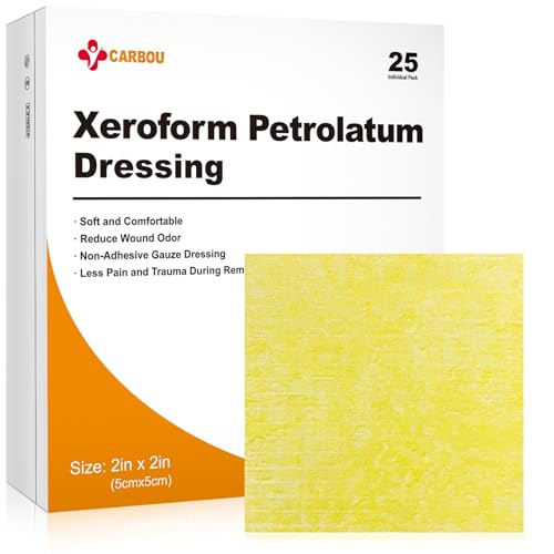 Carbou Medical Xeroform Petrolatum Dressing 2"x2", 25 Pack, Non-Stick Gauze 2"x2" (Pack of 25)