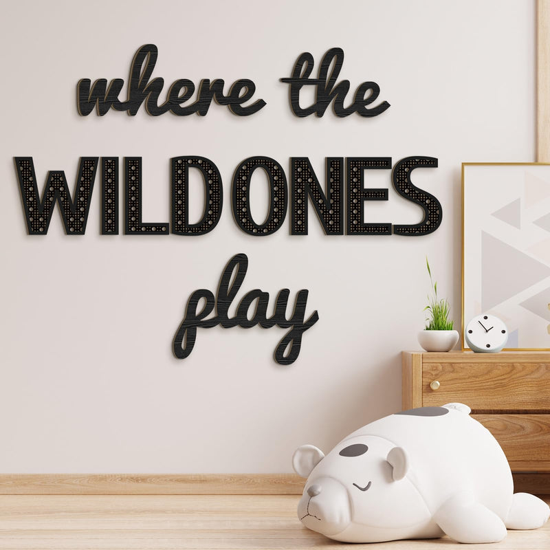 Where the Wild Ones Play Nursery Sign Wooden Playroom Wall Decor Playroom Sign Decoration Word Play Sign for Playroom Kids and Baby Wall Plaques for Boys Girls (Black,23 Inch) 23 Inch Black - BeesActive Australia