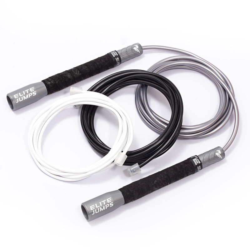 Elite Jumps Freestyle PVC Jump Rope Bundle - Premium Quality Adult Jump Ropes for Fitness - Lightweight Cardio Skipping Jump Rope for Exercise and Training - Unbreakable Grip Tape Handles Silver