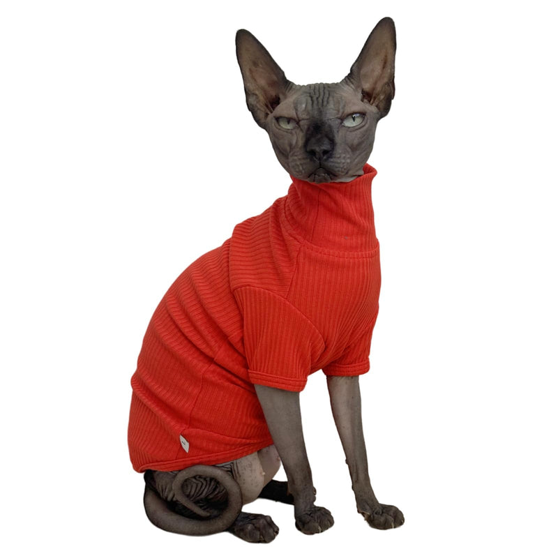 Sphynx Cats Shirt Cat Turtleneck Cotton Sweater Pullover Kitten T-Shirts with Sleeves Cat Pajamas Jumpsuit for Sphynx Cornish Rex, Devon Rex, Peterbald (Sunset, Large (Pack of 1)) Large (Pack of 1) Sunset - BeesActive Australia